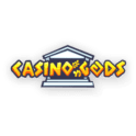 Logo for "kasinoguder" med stilisert tekst og klassisk arkitekturbilder.