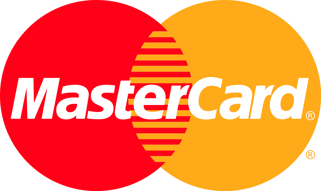 Mastercard-logo med overlappende røde og gule sirkler.