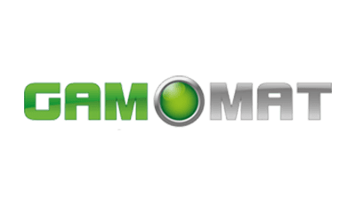 Gamomat-logo med en grønn kule mellom bokstavene o og m på en gjennomsiktig bakgrunn.