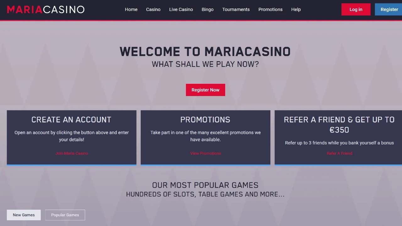 maria casino hompepage screenshot 2023