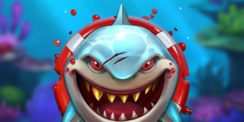 Tegneserie Razor Shark med et truende uttrykk under vann.