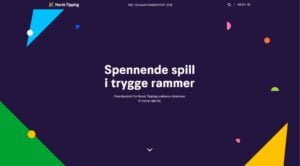 Abstrakt geometrisk nettsidebakgrunn med skandinavisk tekst, som formidler et moderne og lekent design inspirert av norsk tipping.