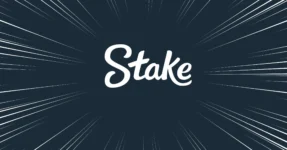 Hvit Stake-logo på mørk bakgrunn