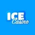 ICE Casino-logo i hvitt på blå bakgrunn