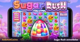 Sugar Rush anmeldelse fra AnbefaltCasino med godteri-symboler